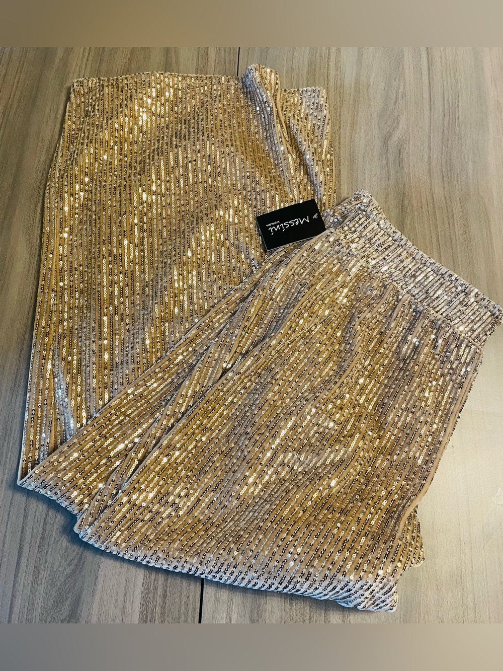 Messini Gold Sequin Wide-Leg Pull-On Pants Elastic Waist Plus Size 1X NWT